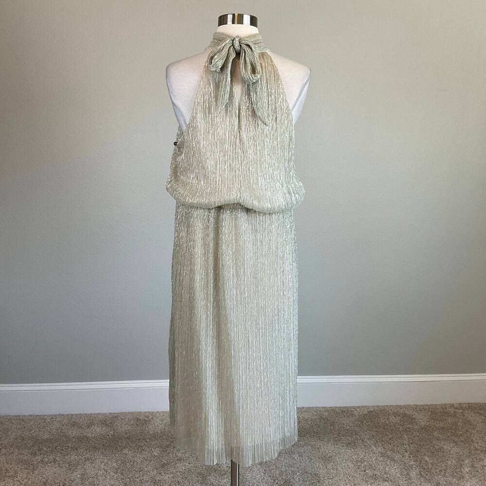 Adrianna Papell Gold Cocktail Dress Metallic Sleeveless A-Line Halter Size 10 - Picture 3 of 10